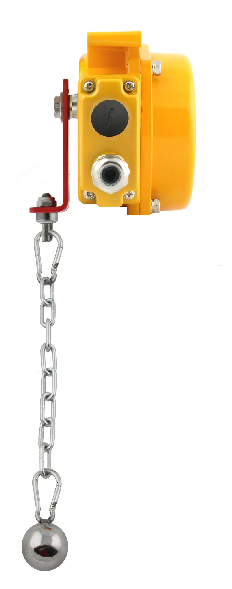 Датчик наличия перегруза на конвейерной ленте в алюм. корпусе, -40...+75С, 250 VAC, 10 A, IP65, релейный выход, крепление чувствительного груза- цепь 1250 мм, нерж. сталь