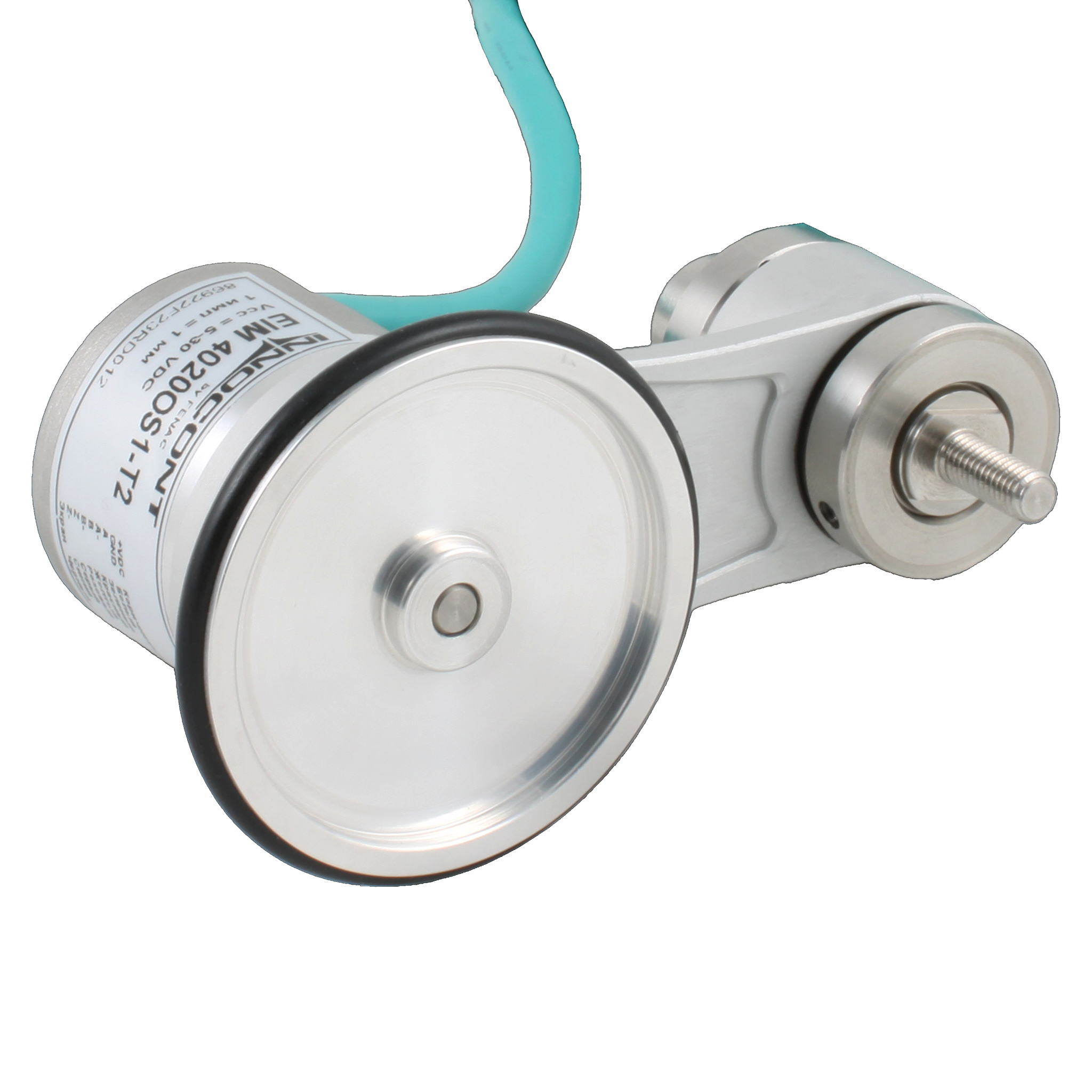 Инкрементальный энкодер D=40мм с мерным колесом L=200мм, контактная поверхность - резина, профиль гладкий, 1имп/0,5мм, 5…30VDC, выход HTL, IP64, -20…+85°C, тангенциальный кабель 2м