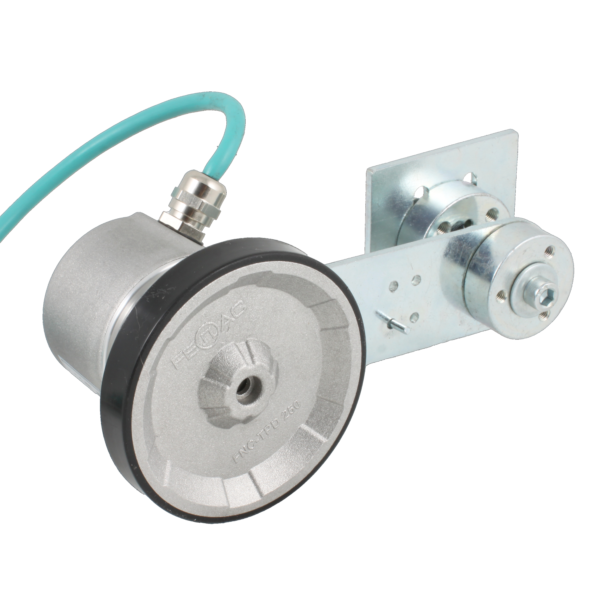 Инкрементальный энкодер D=50мм с мерным колесом L=250мм, онтактная поверхность - резина, профиль гладкий, 1имп/1мм, 5…30VDC, выход HTL, IP64, -20…+85°C, радиальный кабель 2м