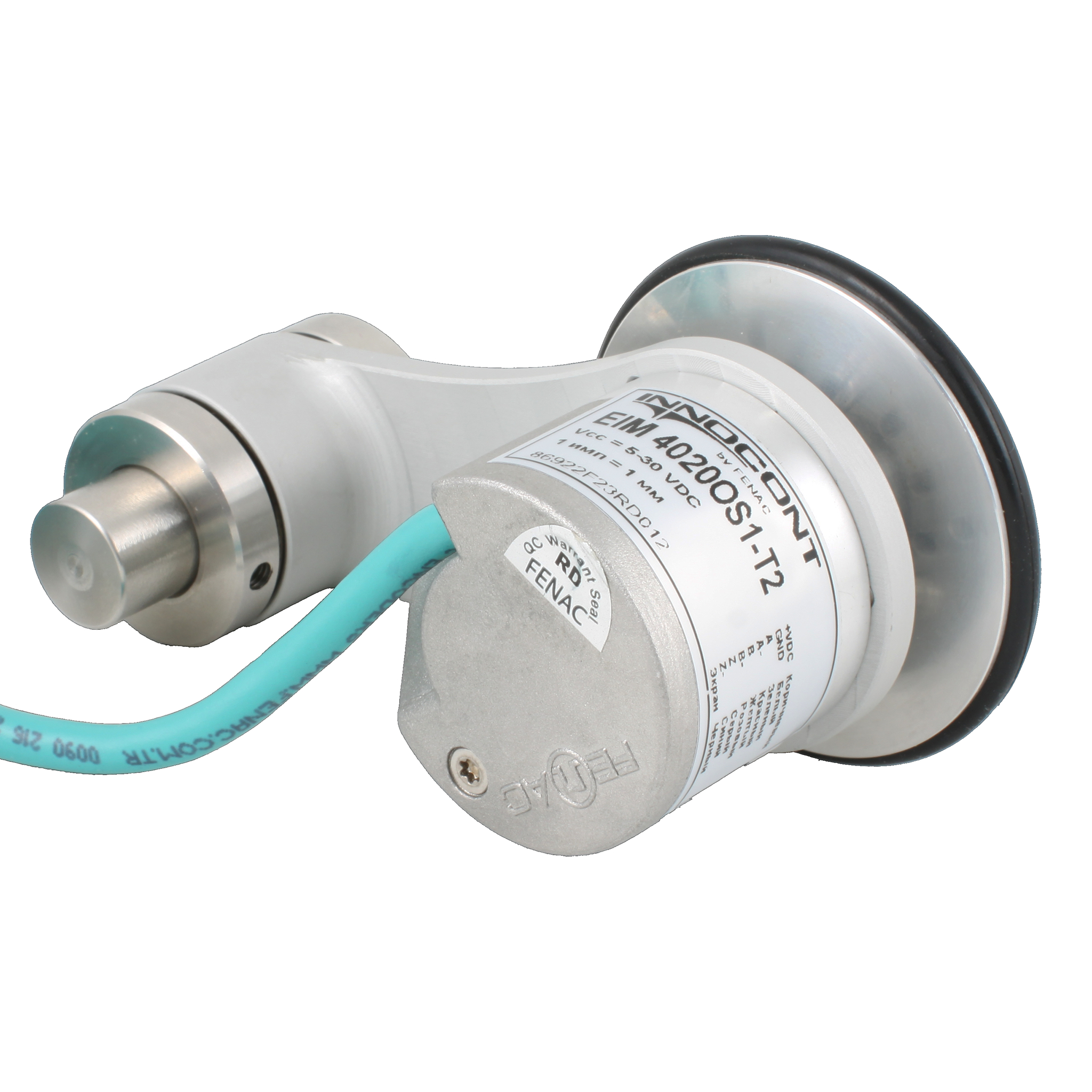 Инкрементальный энкодер D=40мм с мерным колесом L=200мм, контактная поверхность - резина, профиль гладкий, 1имп/0,5мм, 5…30VDC, выход HTL, IP64, -20…+85°C, тангенциальный кабель 2м